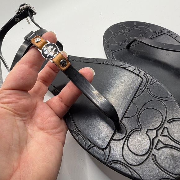 Coach Shoes - Coach Sandals Thong T-Strap Rubber Piccadilly Signature Logo Women Black Sz 8
